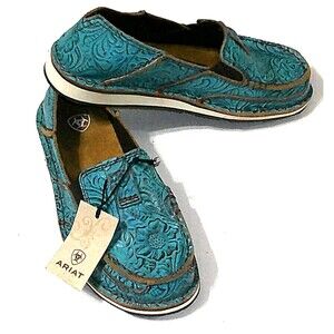 New NWT Ariat Cruiser Loafer Shoes 5.5 Womens Turquoise Aqua Blue Leather Flower